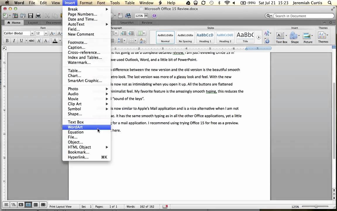 How to split a document in word for mac